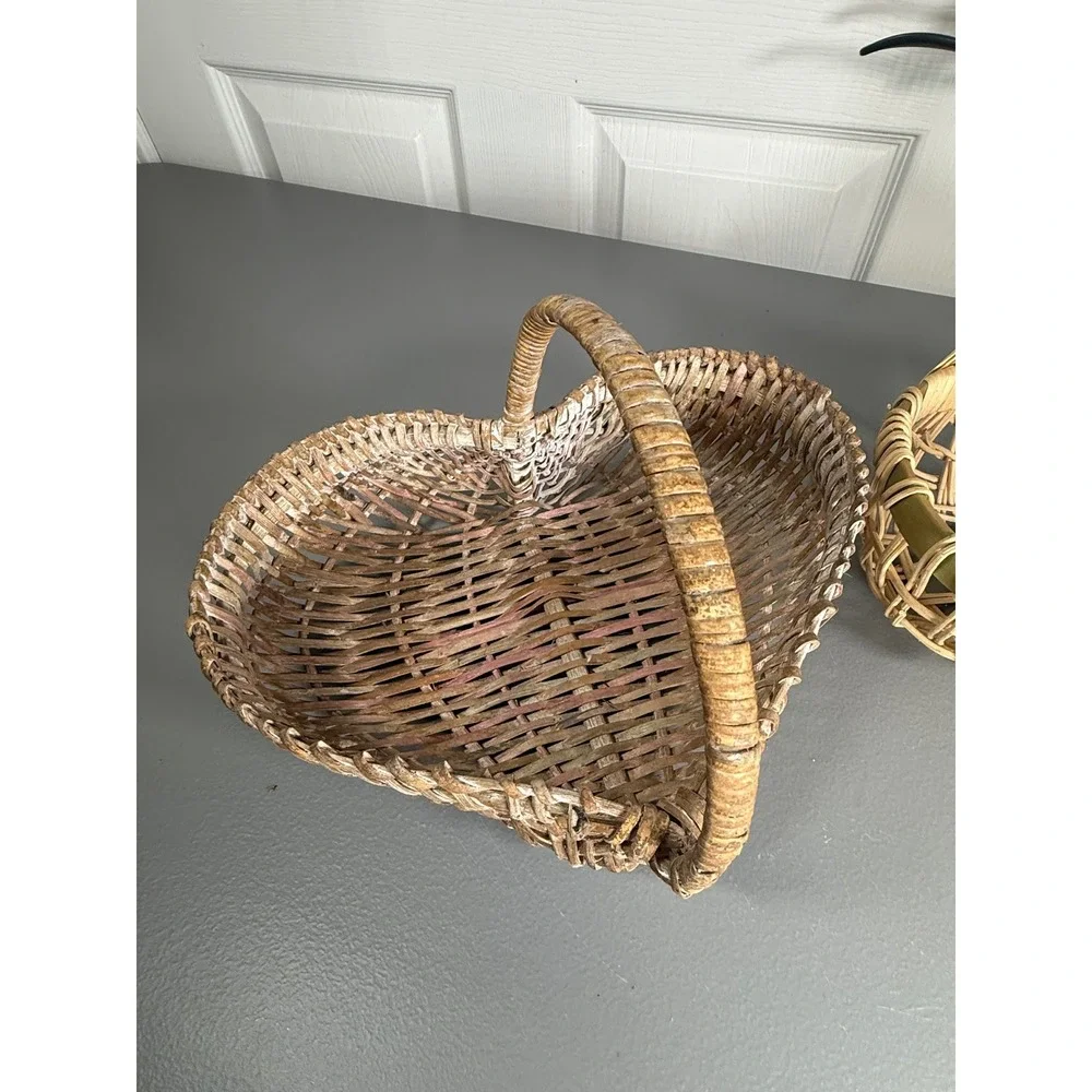 Wicker Basket Set Heart Shaped Round Rectangular Farmhouse Decor Lot 3